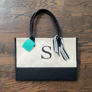 Stylish Black and Cream Initial Canvas Tote Bag “S”